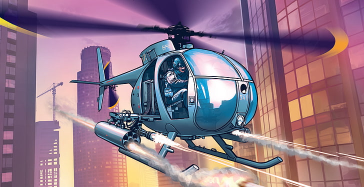 blue helicopter with pilot illustration, grand theft auto v, gta, HD wallpaper