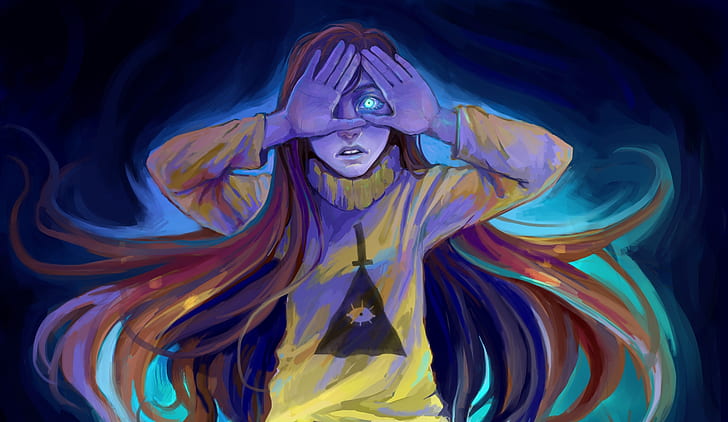 fantasy girl, shiny eye, illuminati, triangle