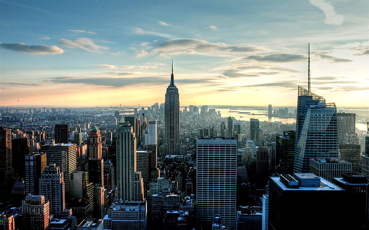 sunset cityscapes buildings new york city empire state building skyscapes rockefeller center cities Nature Sky HD Art