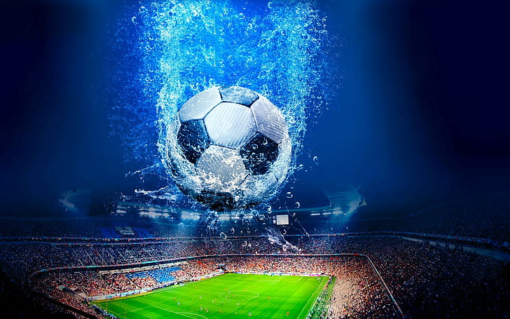 soccer ball, digital art, balls, stadium, sport, sports, HD wallpaper