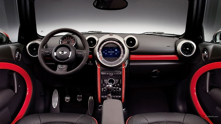 black Mini multifunction steering wheel, car, Mini Cooper, dashboards, HD wallpaper