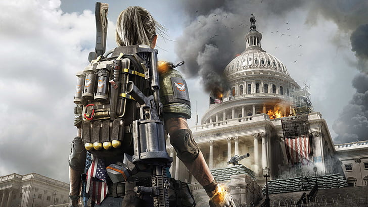 Tom Clancy's The Division 2, video games, fire, smoke, HD wallpaper