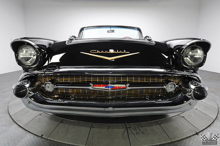 black Chevrolet car, 1957 Chevrolet, old car, black cars, Oldtimer, HD wallpaper
