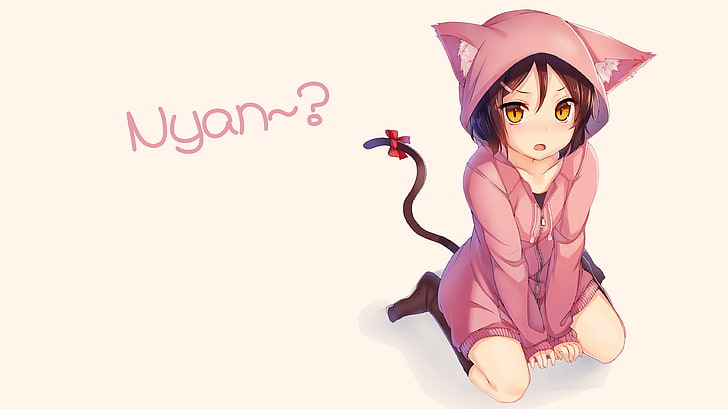 anime, anime girls, cat girl, original characters, hoods, brunette, HD wallpaper