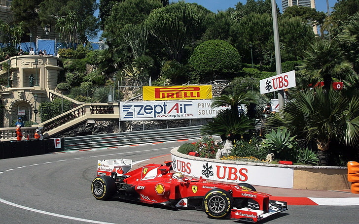 red and white Honda Civic sedan, Ferrari, Fernando Alonso, hairpin turns, HD wallpaper