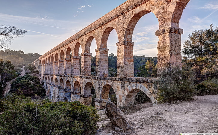 Pont del Diable Tarragona, Catalonia HD Wallpaper, brown concrete structure