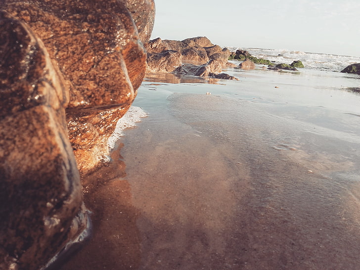 landscape, beach, water, sand, rock, sea, rock - object, solid, HD wallpaper