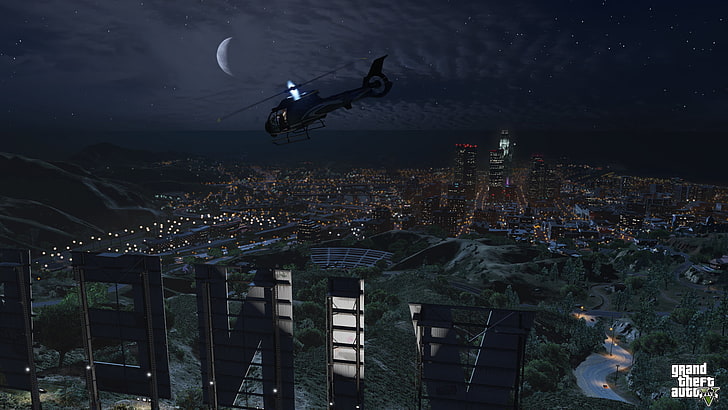 Grand Theft Auto 5 digital wallpaper, landscape, night, Grand Theft Auto V, HD wallpaper