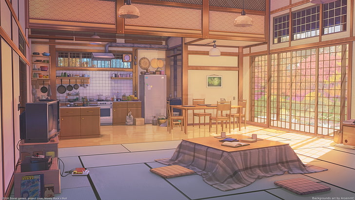 ~ Casa ~ Yamanaka Kaien (P.S) Anime-room-kitchen-inside-the-building-kotatsu-wallpaper-preview