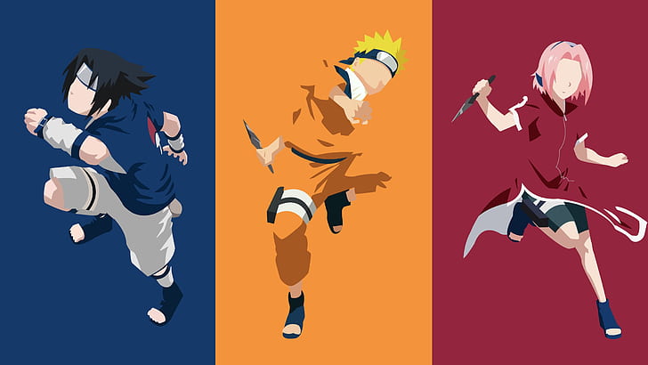 game, Sasuke, Naruto, Sakura, minimalism, anime, ninja, hero