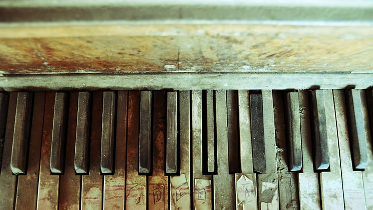 brown spinet piano, abandoned, old, music, texture, wood - material, HD wallpaper