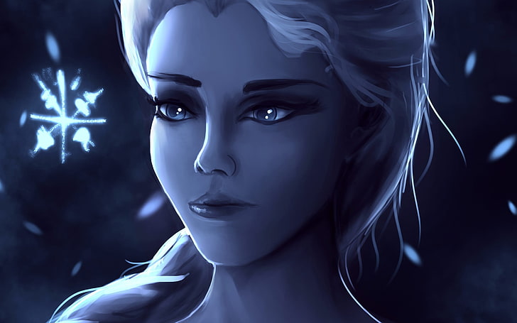 Princess Elsa, fantasy girl, blue, Disney, fantasy art, portrait