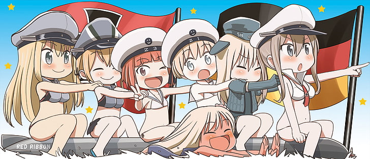 Anime, Kantai Collection, Bismarck (Kancolle), Graf Zeppelin (Kancolle), HD wallpaper