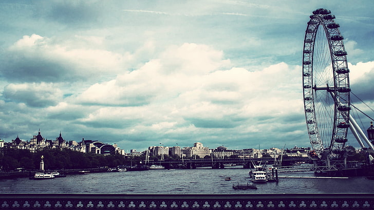 ferris wheel, London Eye, city, River Thames, architecture, HD wallpaper