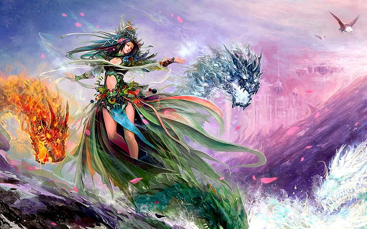 HD wallpaper: Beauty With Water Dragons, magic, girl, fantasy, dragons cg  art | Wallpaper Flare