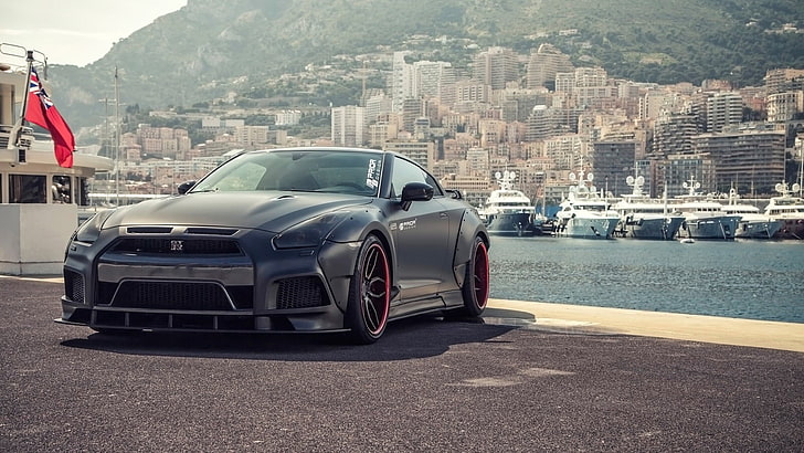 black sports coupe, Prior Design, Nissan, Nissan GT-R R35, Nissan GT-R PD750 Widebody, HD wallpaper