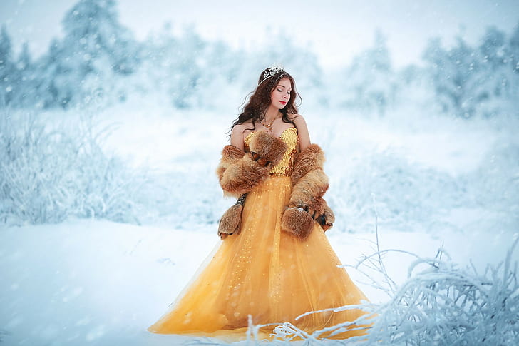 dress, winter, snow, women, women outdoors, model