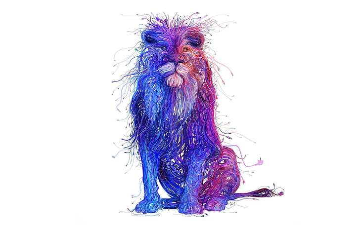 blue and pink lion painting, fantasy art, Charis Tsevis, artwork