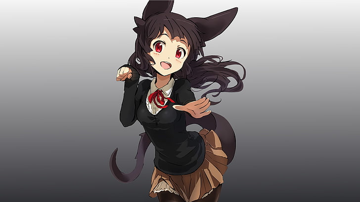 anime girls, animal ears, original characters, tail, red eyes
