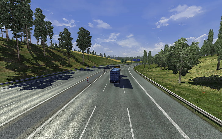 video games, Euro Truck Simulator 2, trucks, highway, screen shot, HD wallpaper