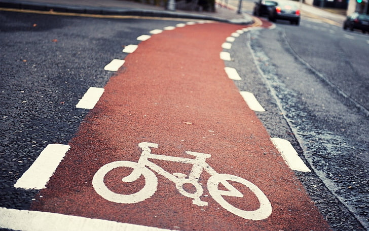 red bicycle lane, pedestrian crossing, road, bike, marking, cycling, HD wallpaper