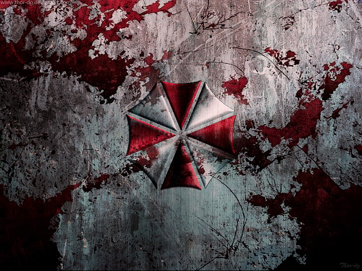 Resident Evil Umbrella corporation logo, backgrounds, flag, dirty, HD wallpaper