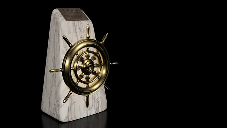 brass-colored ship wheel, 3d, modeling, form, metal, single Object