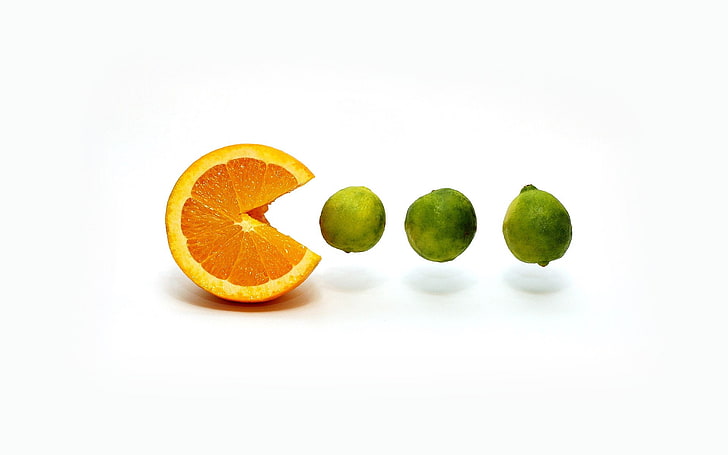 white background, fruit, orange (fruit), lemons, simple background, HD wallpaper