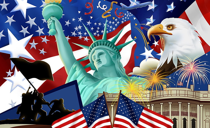 4th Of July, USA flag illustration, Holidays, Independence Day