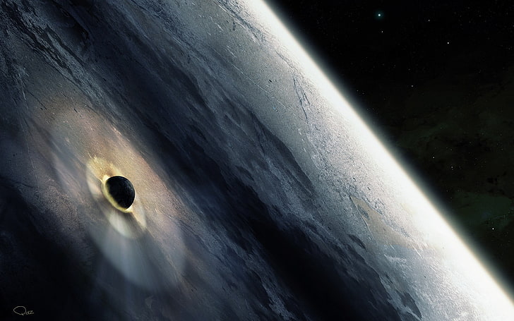 silver-colored and black ring, planet, Armagedon, illustration, HD wallpaper