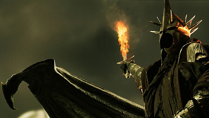 armored soldier holding flaming torch digital wallpaper, Witchking of Angmar