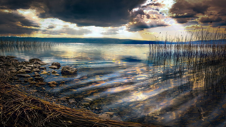 sea, europe, macedonia, albania, lake, ohrid lake, sunlight, HD wallpaper