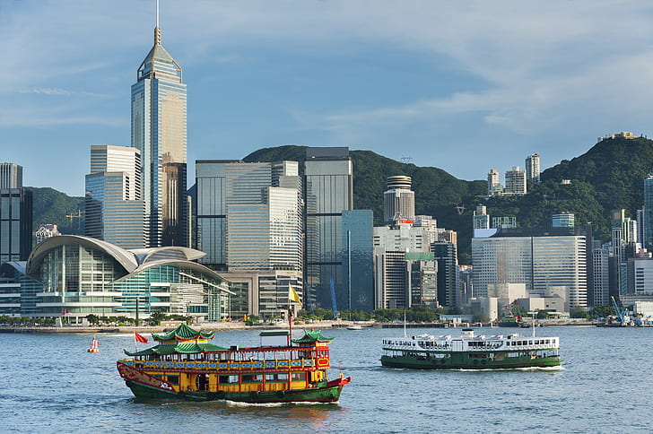 Hong Kong, China, harbour, Skyline, Skyscrapers, Sea, HD wallpaper