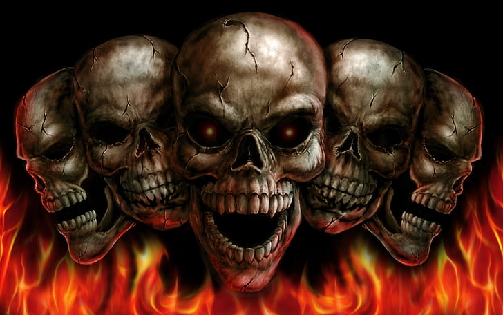 3840x1080px | free download | HD wallpaper: fire, skull, orbit | Wallpaper  Flare