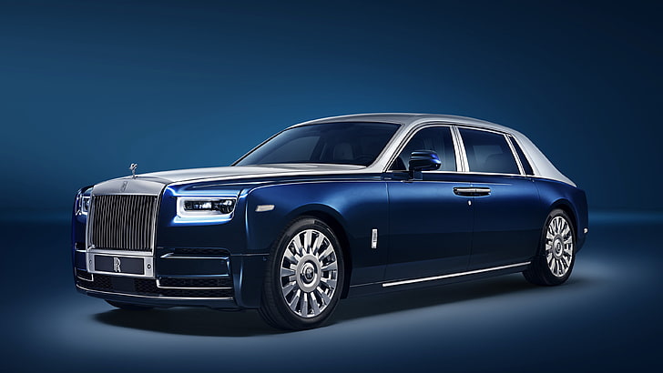 rolls royce, blue car, luxury vehicle, 2018, rolls royce phantom