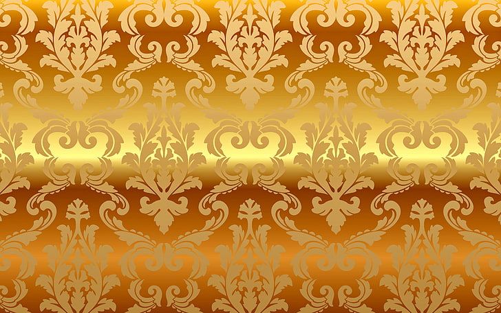 gold floral wallpaper, background, pattern, vector, golden, ornament, HD wallpaper