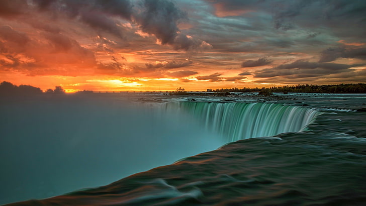 Naigaria Falls, nature, landscape, sunset, clouds, water, Niagara Falls, HD wallpaper