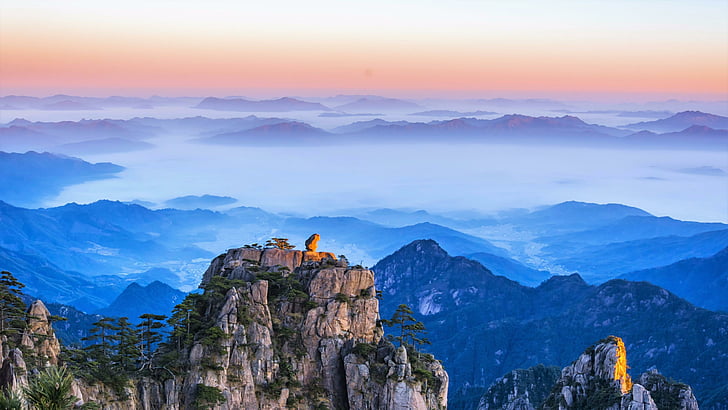 mountain, mt. huangshan, anhui, china, asia, landscape, mount scenery, HD wallpaper