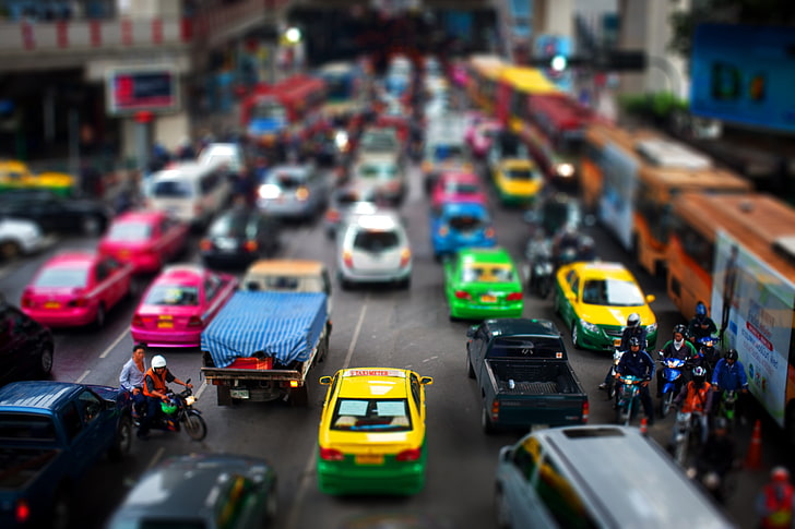 assorted-color vehicle die cast models, miniature photography, HD wallpaper