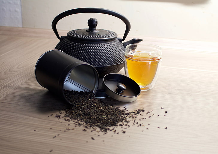 black metal teapot, tea party, tea - Hot Drink, cup, heat - Temperature