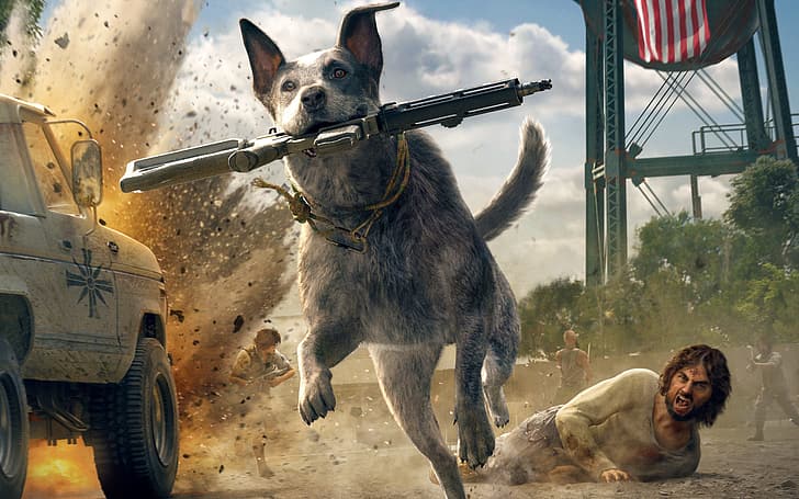 boomer, Far Cry 5, video games, dog, weapon, video game characters, HD wallpaper