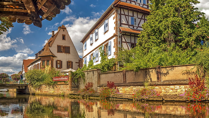 wissembourg, la lauter, half timbered, canal, half timbered house, HD wallpaper