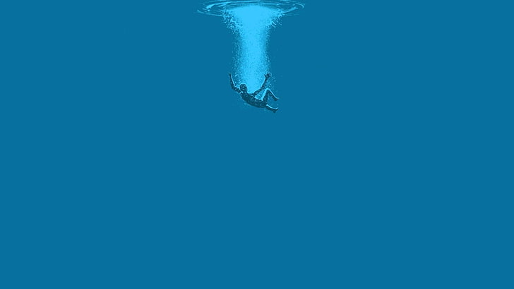 man in body of water illustration, minimalism, underwater, artwork, HD wallpaper