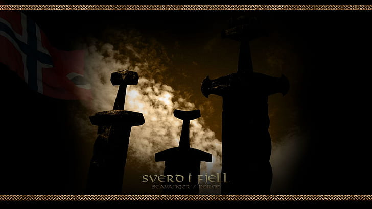 Sverd I Fjell, three swords illustration, nordic, viking, norway