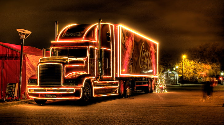 red Coca-Cola freight-truck, new year, Christmas, Coca Cola, Christmas truck HD wallpaper