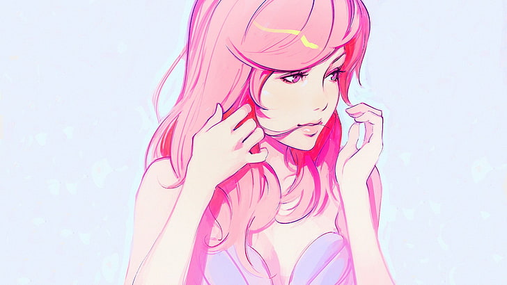 pink haired female anime character, Ilya Kuvshinov, pink eyes, HD wallpaper