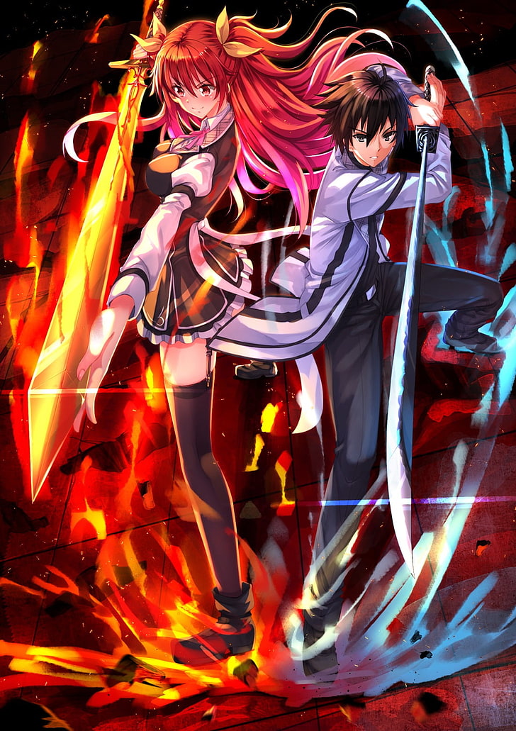 two male and female anime characters, Rakudai Kishi No Cavalry, HD wallpaper