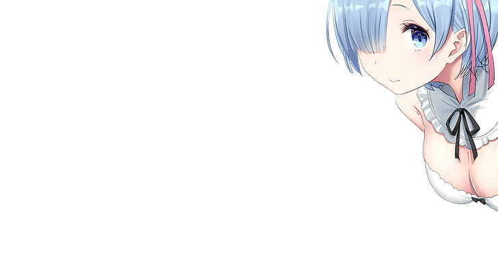anime, anime girls, white skin, Rem (Re: Zero), white background, HD wallpaper