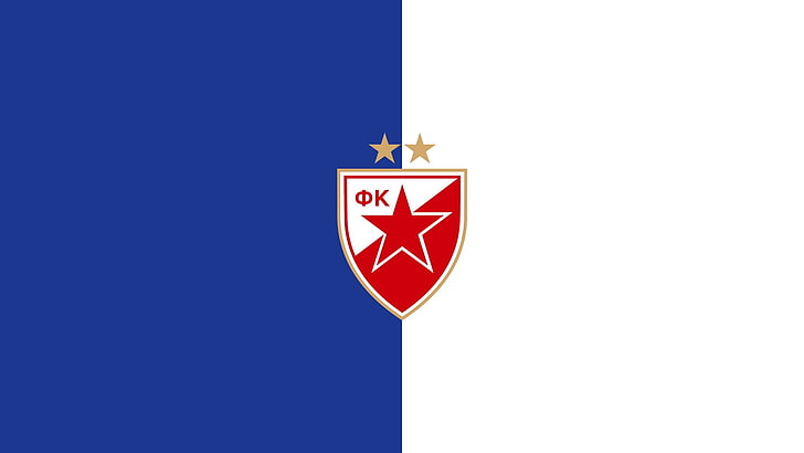 blue and red and white logo, Crvena Zvezda, soccer clubs, symbols