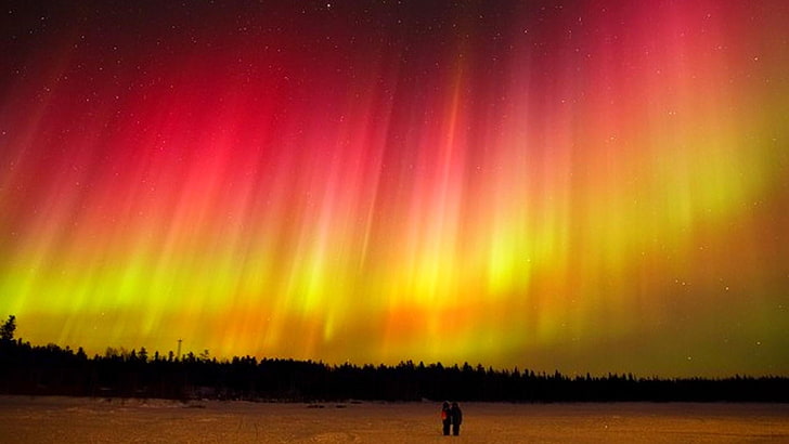 night sky, polar lights, pink sky, northern lights, aurora borealis, HD wallpaper